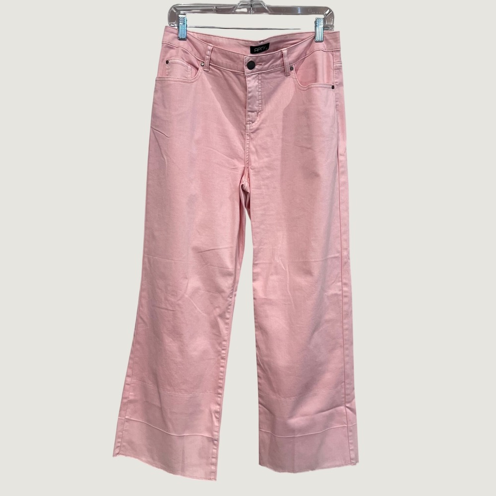 APNY New York Womens Pink Wide Leg Jeans High Rise Raw Hem Size 12 Stretch Denim